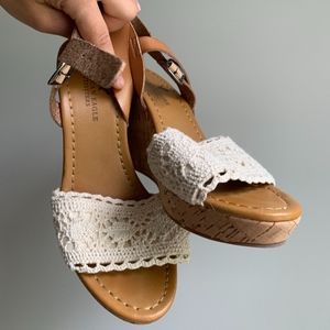 CROCHET RETRO CORK WEDGE SANDALS